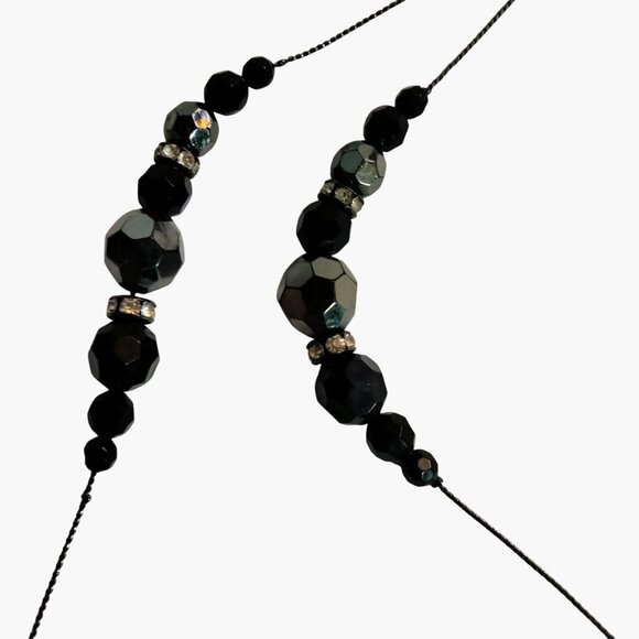Black Beaded Necklace Faceted Beads Long Art Deco Flapper - Picture 7 of 8